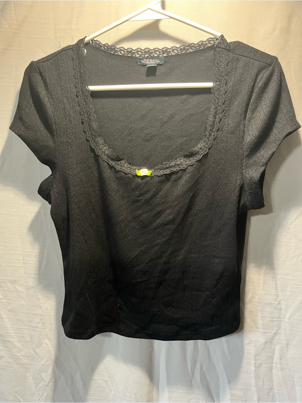 wild fable Black Scoop Neck Lace-Trim Short Sleeve Top